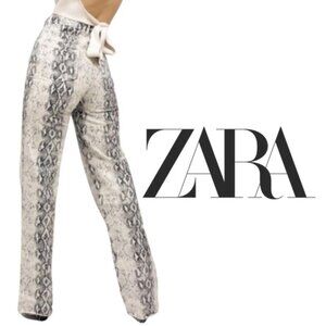 ZARA 90s Wide Leg White Snake Print Pants Jeans High Waist Python Size 4